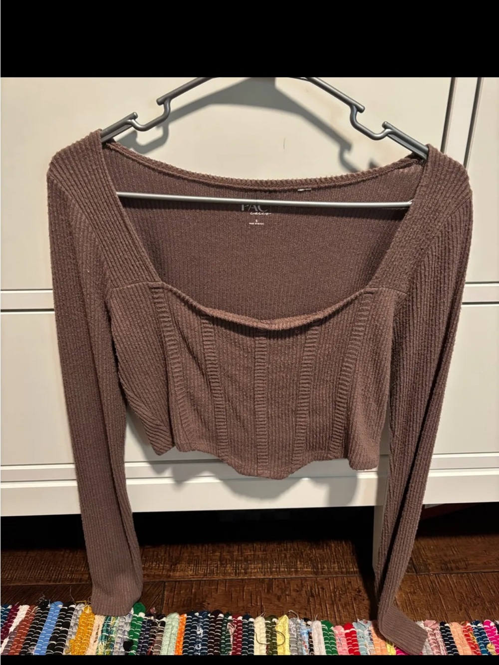PacSun Mauve Brown Ribbed Scoop-Neck Long Sleeve Crop Top